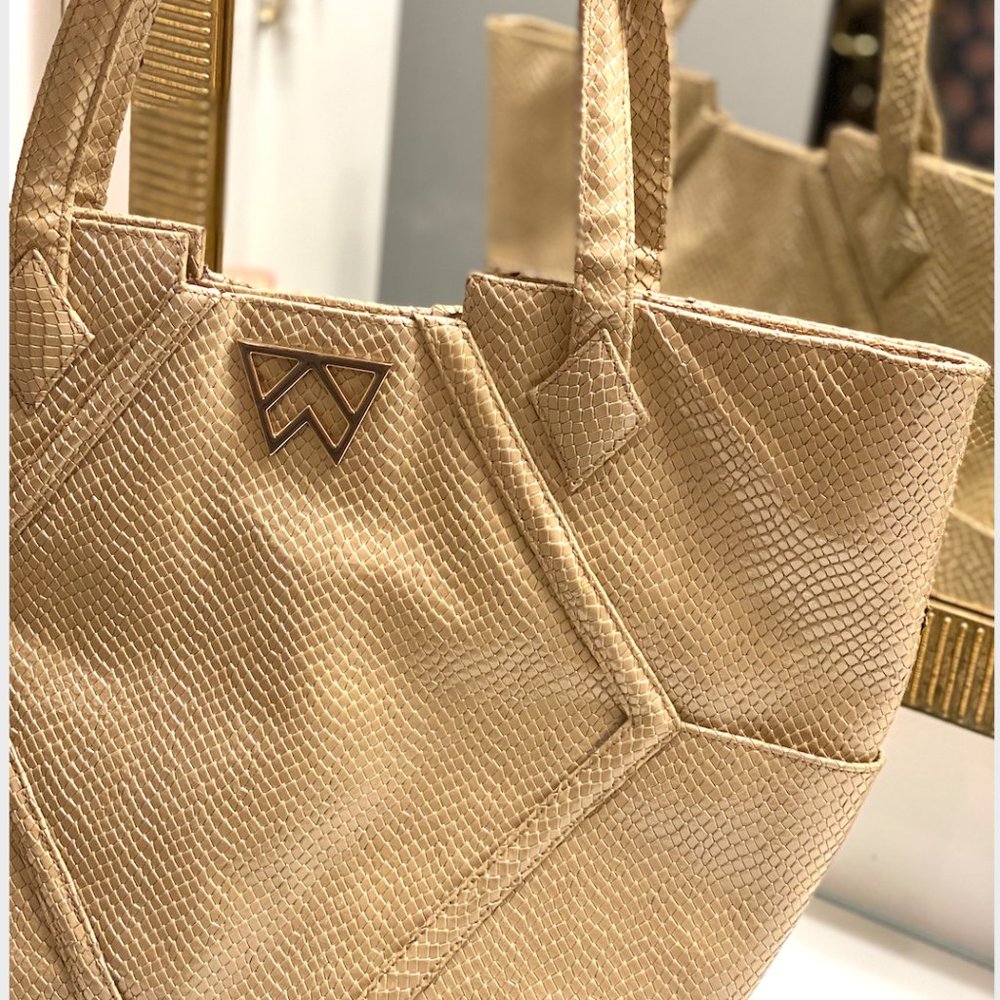 Paint The Town Tote - Tan Python Print Kelly Wynne Retails $470 View 2